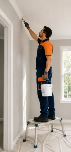 Ceiling edges and walls prepared carefully before paint application