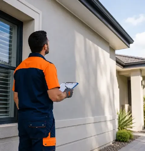 Exterior painting site assessment for surface condition and preparation needs
